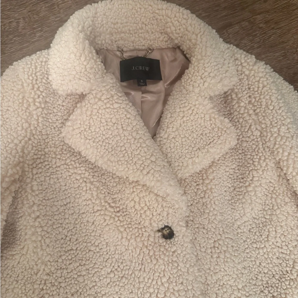 J. Crew Teddy Sherpa Jacket Ivory Button‎ Up Faux Fur Coat size small - Picture 10 of 10